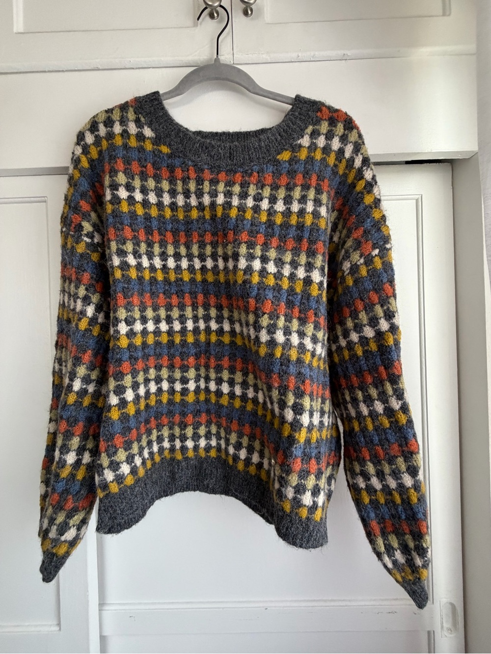 Blu Pepper Multicolor Crewneck Sweater in Gray, Cream, Mustard & Rust